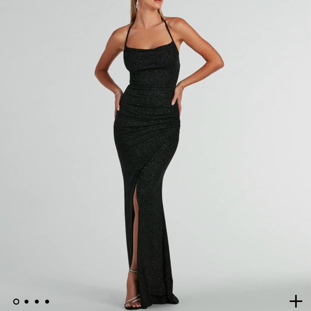 Elegant Black Glitter Evening Dress